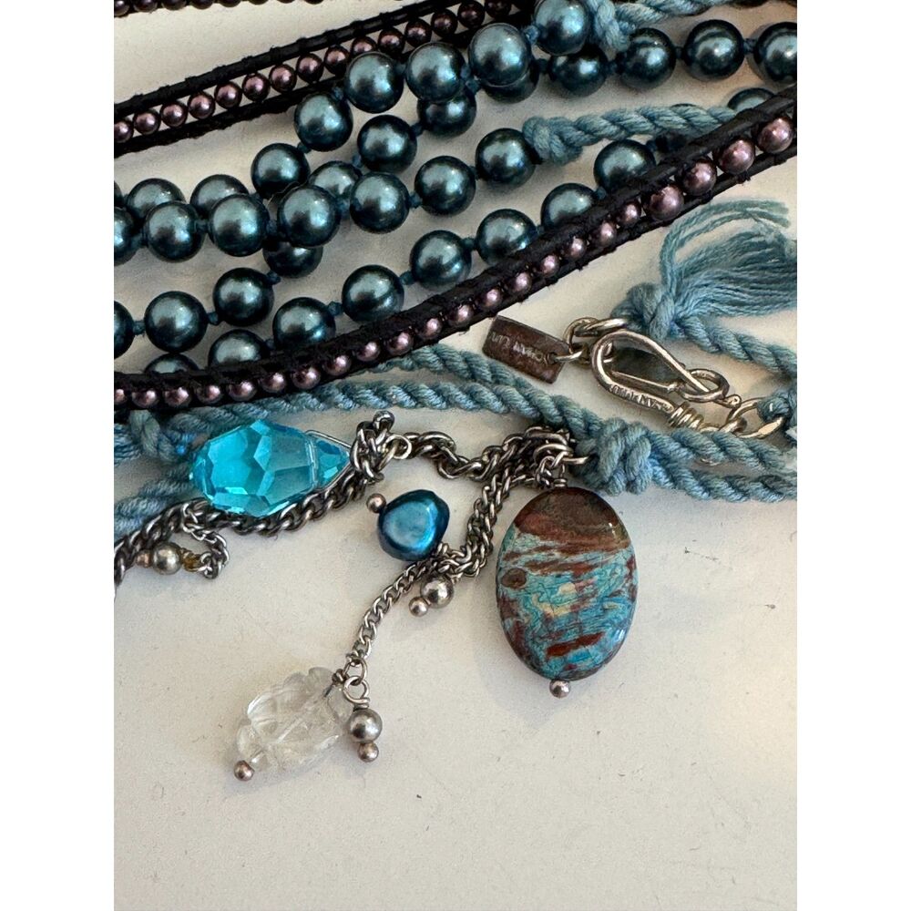 Chan Luu Signed Wrap Leather Pearl Bracelet & Necklace Bundle